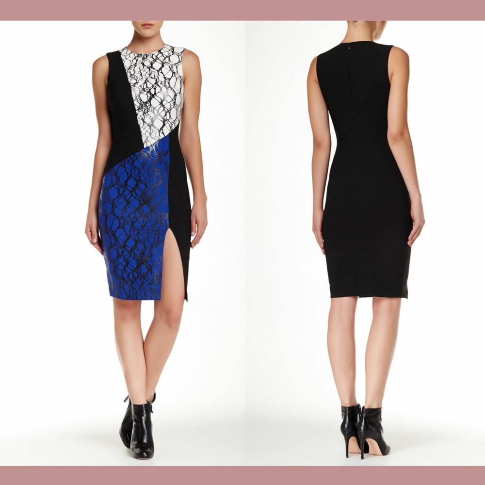 NEW‎ $395 Elizabeth and James [ 8 ] Maris Foiled High Slit Sheath Dress